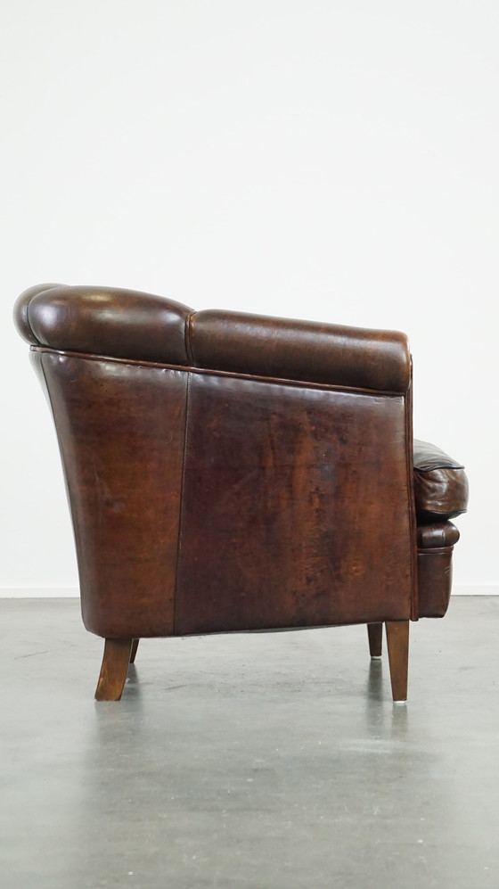 Image 1 of Fauteuil club en cuir de mouton foncé