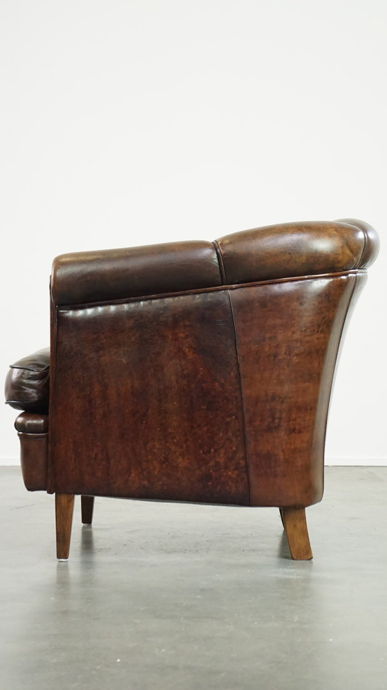 Image 1 of Fauteuil club en cuir de mouton foncé