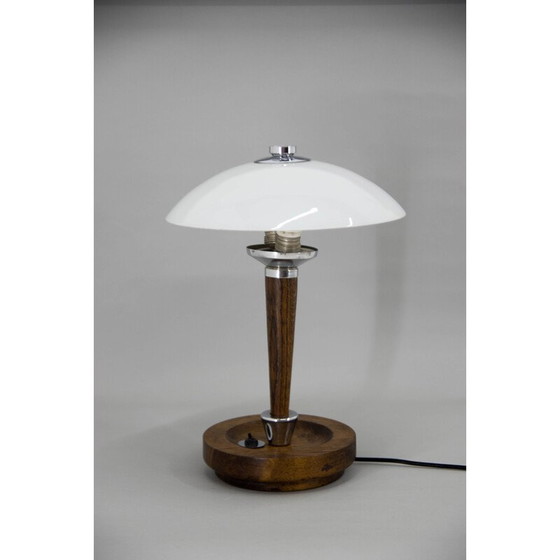 Image 1 of Art Deco vintage wood and glass table lamp, 1930s