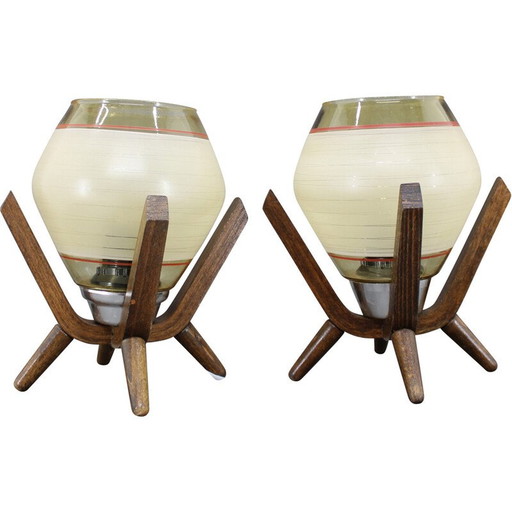 Pair of mid-century wooden table lamps by Dřevo Humpolec, 1970s