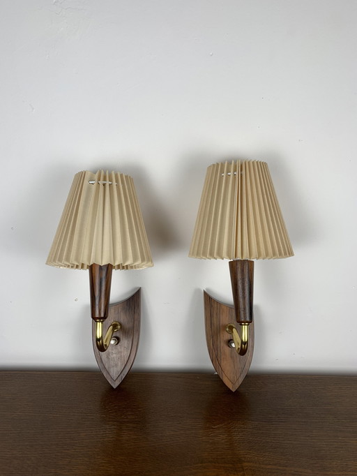 Pair Of Rosewood Wall Lights, Denmark, 1960