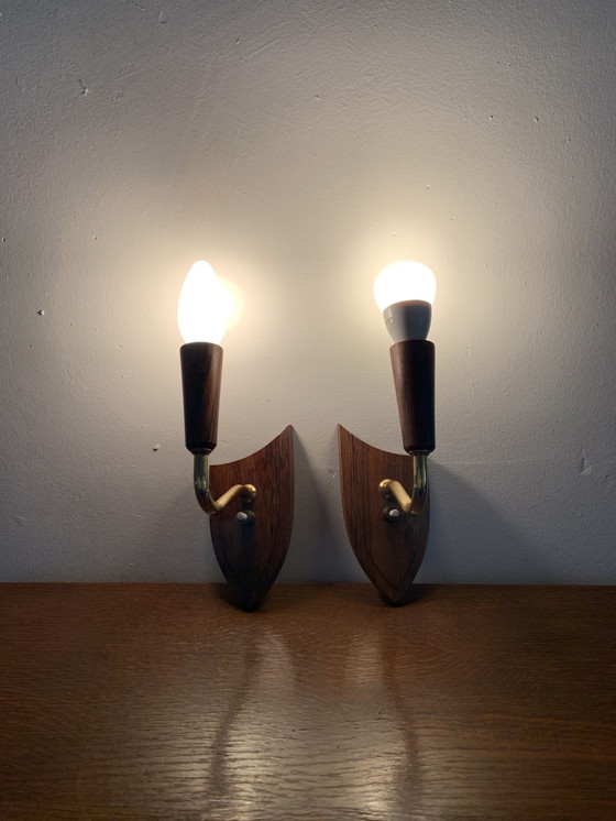 Image 1 of Pair Of Rosewood Wall Lights, Denmark, 1960