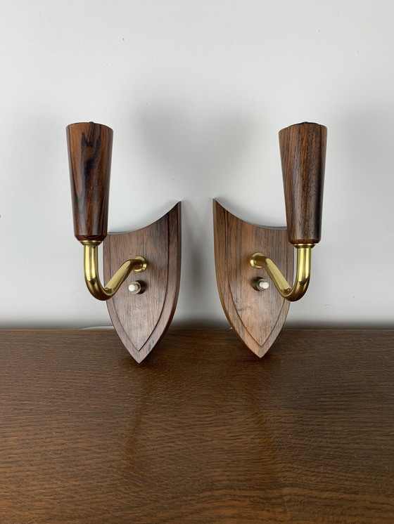 Image 1 of Pair Of Rosewood Wall Lights, Denmark, 1960