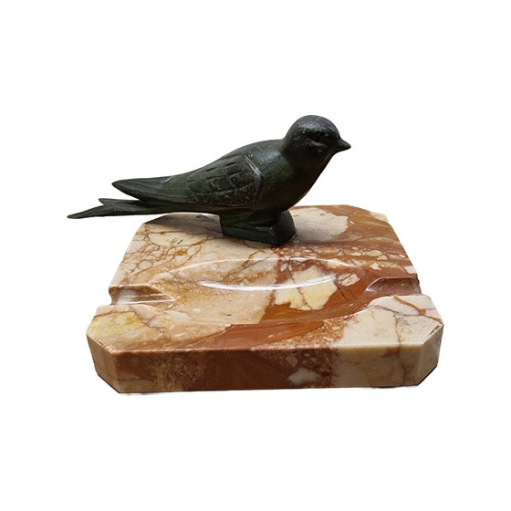 Image 1 of French Art Deco Marble Ashtray With Sparrow, Circa 1930s