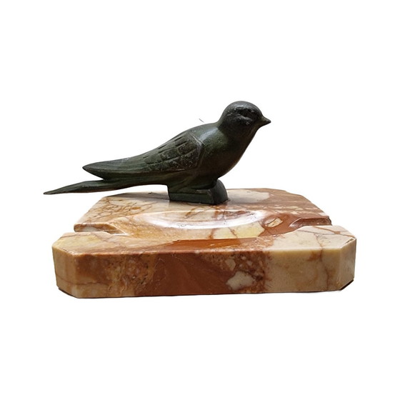 Image 1 of French Art Deco Marble Ashtray With Sparrow, Circa 1930s