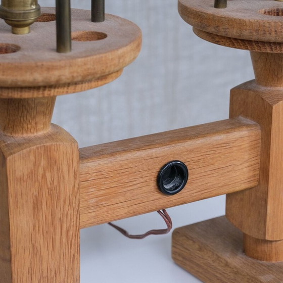 Image 1 of Pair of vintage oak table lamps by Guillerme et Chambron, France 1960