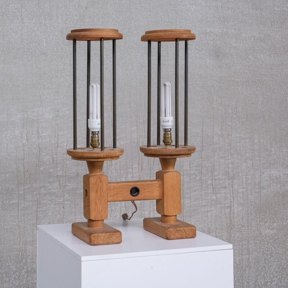 Image 1 of Pair of vintage oak table lamps by Guillerme et Chambron, France 1960
