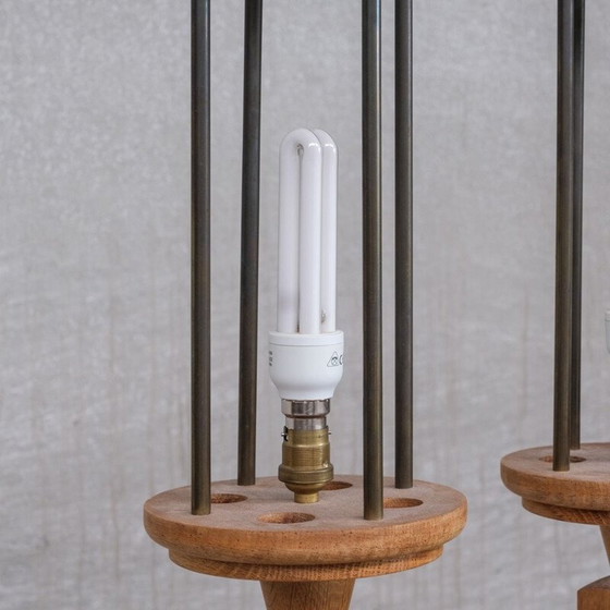 Image 1 of Pair of vintage oak table lamps by Guillerme et Chambron, France 1960