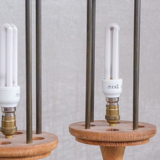 Image 1 of Pair of vintage oak table lamps by Guillerme et Chambron, France 1960