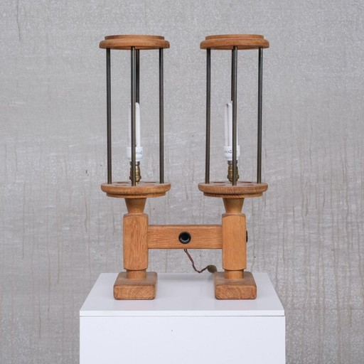 Pair of vintage oak table lamps by Guillerme et Chambron, France 1960