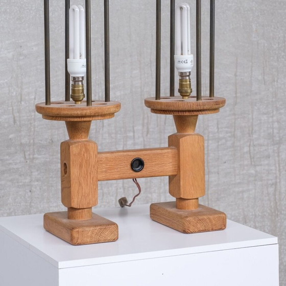Image 1 of Pair of vintage oak table lamps by Guillerme et Chambron, France 1960