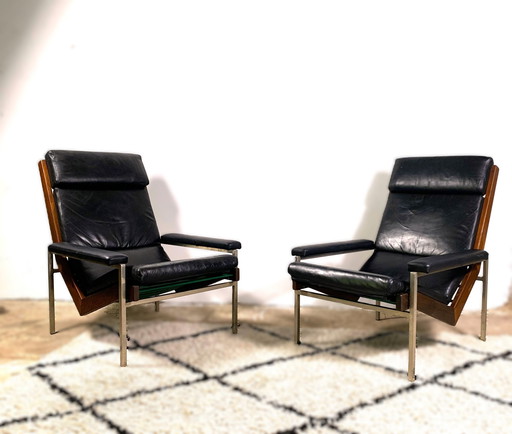 Rob Parry Lotus Armchairs, Rosewood And Leather, 1960S