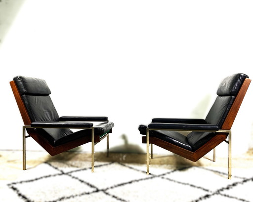 Rob Parry Lotus Armchairs, Rosewood And Leather, 1960S