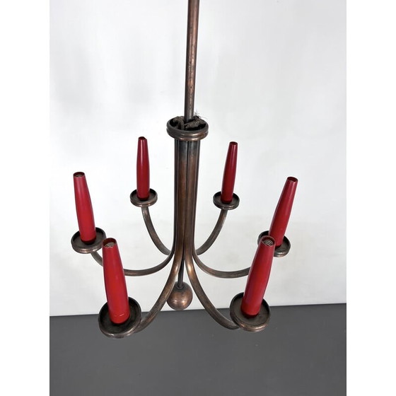 Image 1 of Mid-century six arms copper chandelier, Italy 1950s