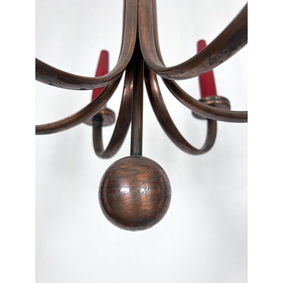 Image 1 of Mid-century six arms copper chandelier, Italy 1950s