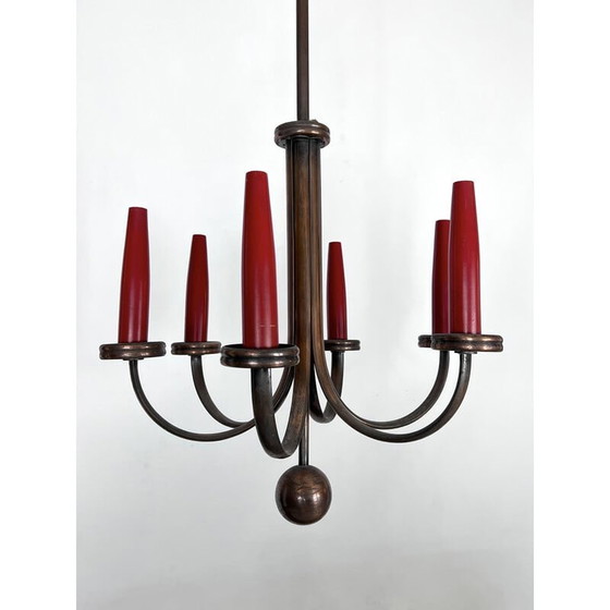 Image 1 of Mid-century six arms copper chandelier, Italy 1950s