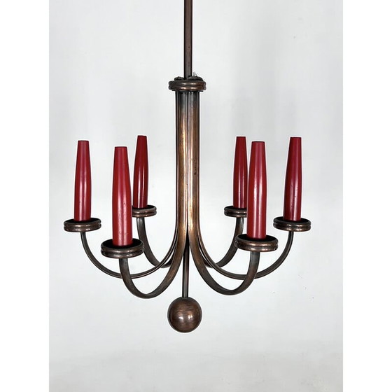 Image 1 of Mid-century six arms copper chandelier, Italy 1950s