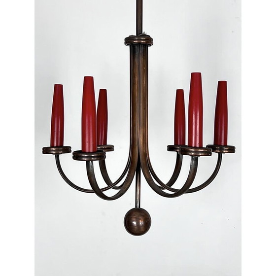 Image 1 of Mid-century six arms copper chandelier, Italy 1950s