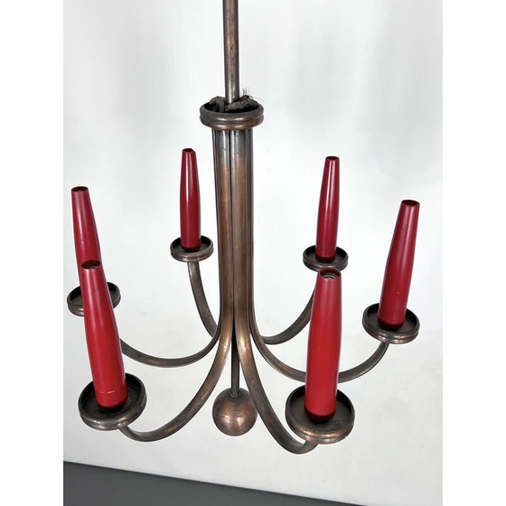 Image 1 of Mid-century six arms copper chandelier, Italy 1950s