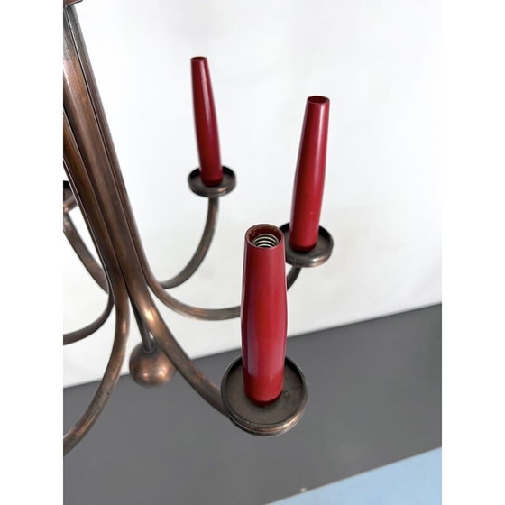 Image 1 of Mid-century six arms copper chandelier, Italy 1950s