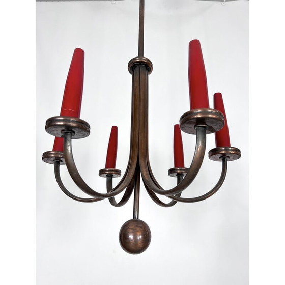 Image 1 of Mid-century six arms copper chandelier, Italy 1950s