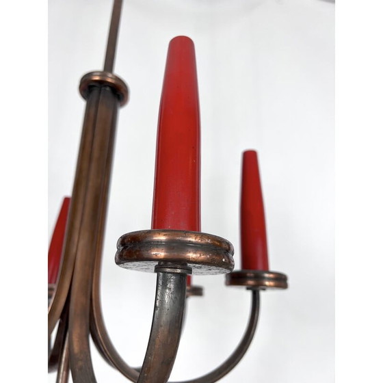 Image 1 of Mid-century six arms copper chandelier, Italy 1950s