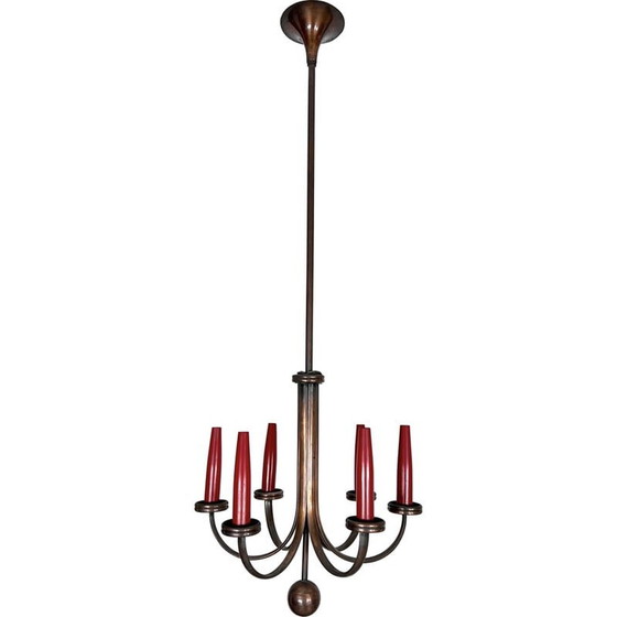 Image 1 of Mid-century six arms copper chandelier, Italy 1950s