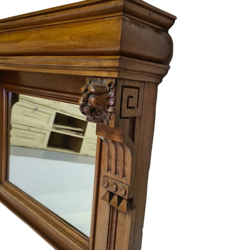 Walnut Mirror With Lion Heads, Late 19th Century