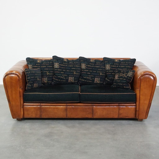 Sheep Leather Design Sofa With Fabric Cushions