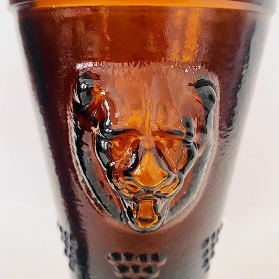 Image 1 of Mid - Century Lion vases set in amber ochre glass 1970's