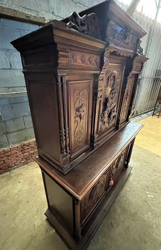 Image 1 of French monumental carved cabinet with figures - 1880-1890