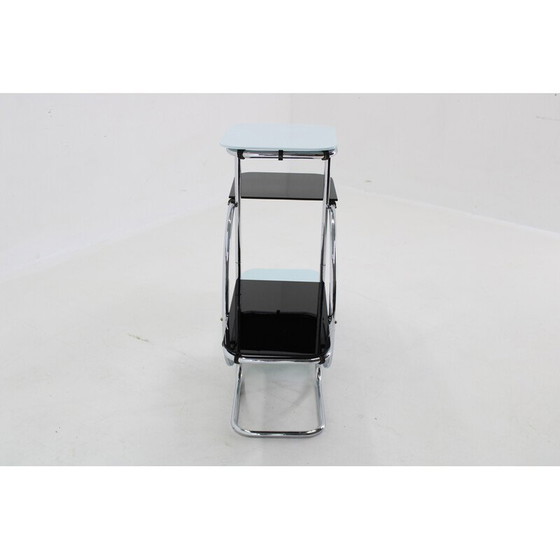 Image 1 of Mobile contenitore vintage Bauhaus in acciaio cromato e vetro opalino, Cecoslovacchia 1930