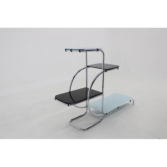 Image 1 of Mobile contenitore vintage Bauhaus in acciaio cromato e vetro opalino, Cecoslovacchia 1930