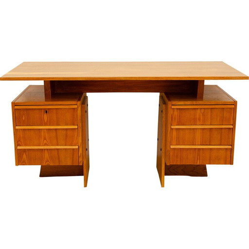 Vintage desk in beech wood and plywood, Czechoslovakia 1970