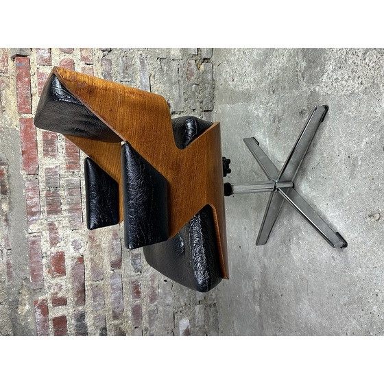 Image 1 of Vintage swivel armchair in ash and faux leather by Martin Stoll, Switzerland 1960