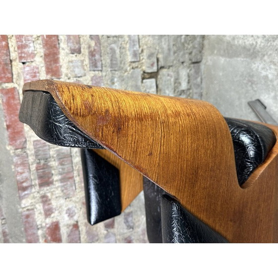 Image 1 of Vintage swivel armchair in ash and faux leather by Martin Stoll, Switzerland 1960