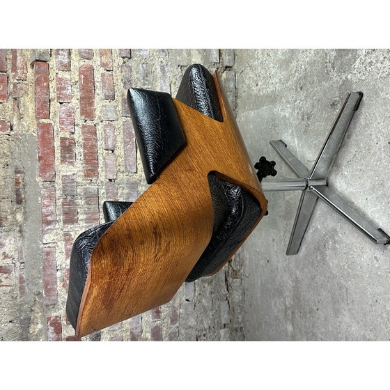 Image 1 of Vintage swivel armchair in ash and faux leather by Martin Stoll, Switzerland 1960