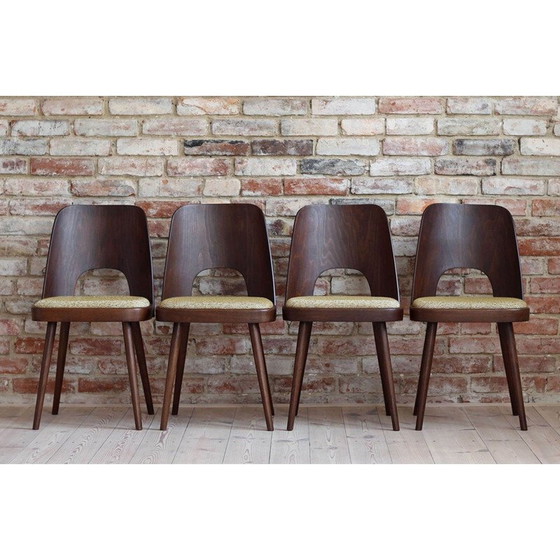 Image 1 of Set of 4 vintage chairs reupholstered in fabric by Oswald Haerdtl for Mr. Josef Hoffmann, Austria 1950