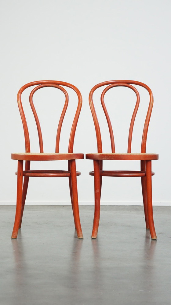 Image 1 of 4 X Red Vintage Thonet Design Bistro Chair