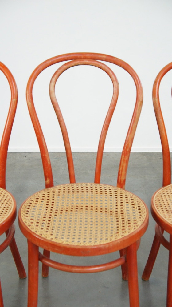 Image 1 of 4 X Red Vintage Thonet Design Bistro Chair