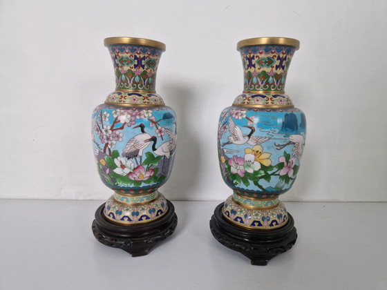 Image 1 of A Pair Of Chinese Closoinné Vases 