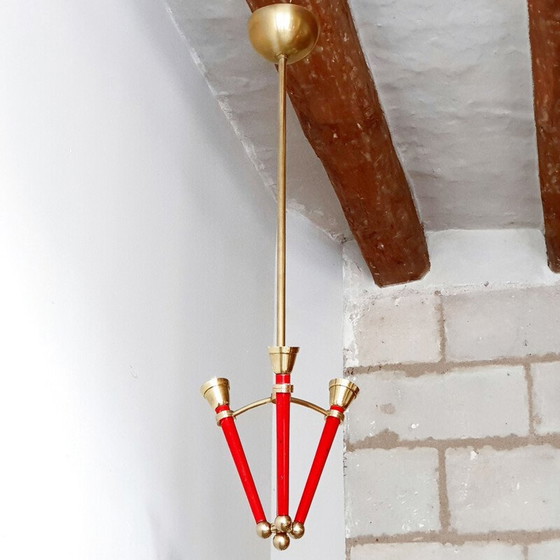 Image 1 of Lampadario vintage in ottone e metallo, Francia 1950