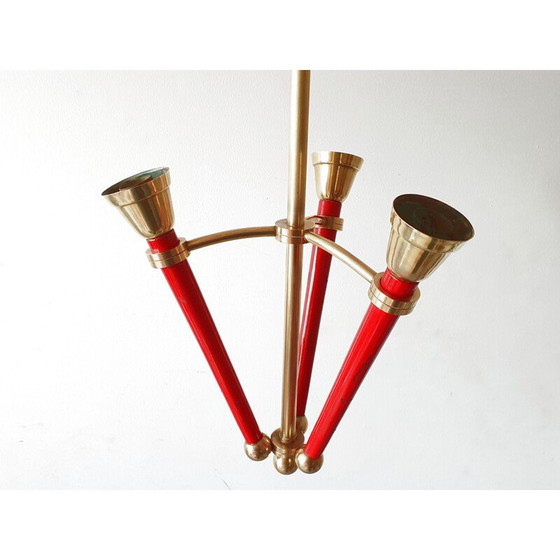 Image 1 of Lampadario vintage in ottone e metallo, Francia 1950