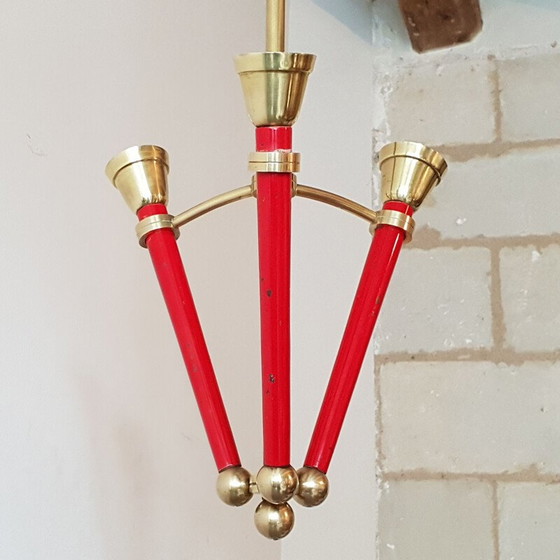 Image 1 of Lampadario vintage in ottone e metallo, Francia 1950