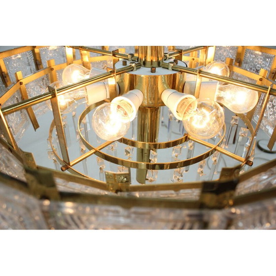 Image 1 of Pair of vintage glass and brass chandeliers by KamenickMd 'enov, Czechoslovakia 1960