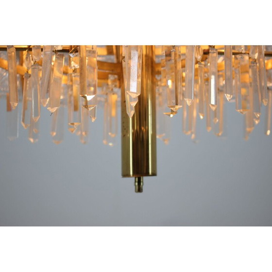 Image 1 of Pair of vintage glass and brass chandeliers by KamenickMd 'enov, Czechoslovakia 1960