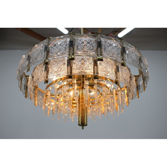 Image 1 of Pair of vintage glass and brass chandeliers by KamenickMd 'enov, Czechoslovakia 1960