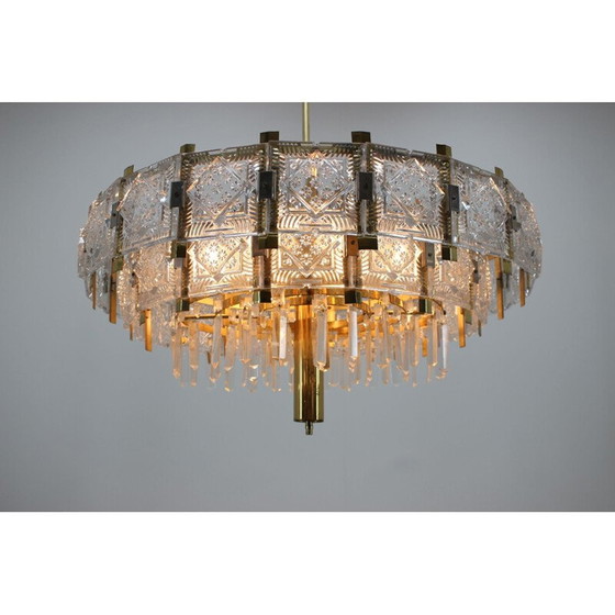 Image 1 of Pair of vintage glass and brass chandeliers by KamenickMd 'enov, Czechoslovakia 1960