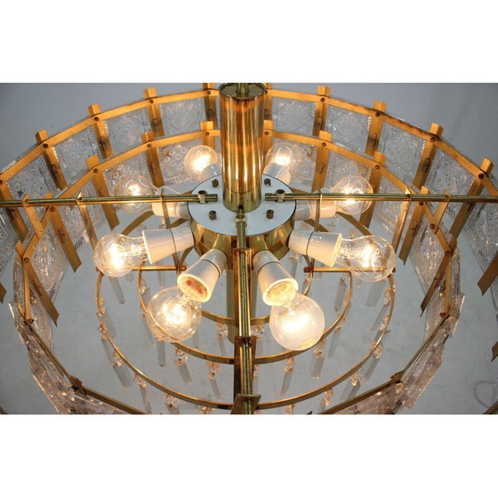 Image 1 of Pair of vintage glass and brass chandeliers by KamenickMd 'enov, Czechoslovakia 1960