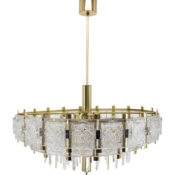 Image 1 of Pair of vintage glass and brass chandeliers by KamenickMd 'enov, Czechoslovakia 1960